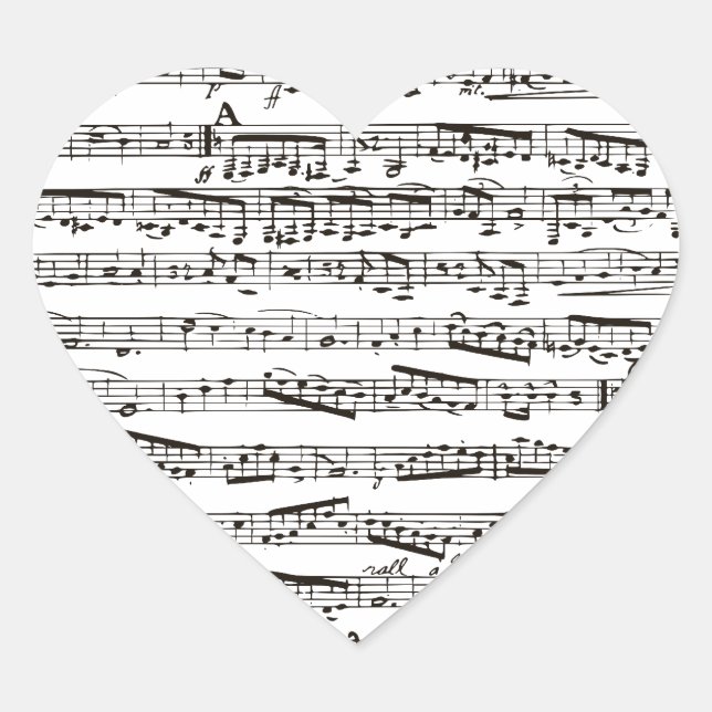 Black and white musical notes heart sticker (Front)