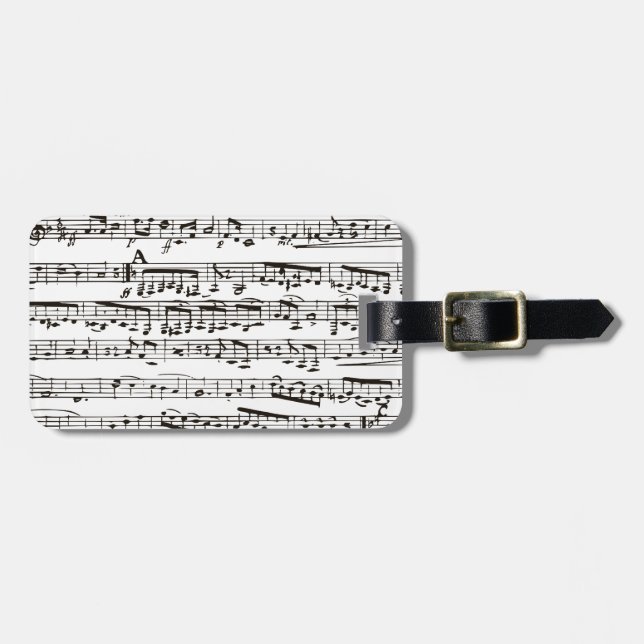 Black and white musical notes luggage tag (Front Horizontal)