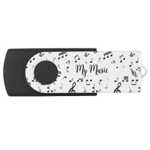 Black and White Musical Notes Music Flash Drive