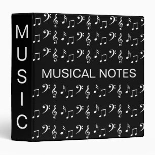 Black and White Musical Notes Musician 3 Ring Binder