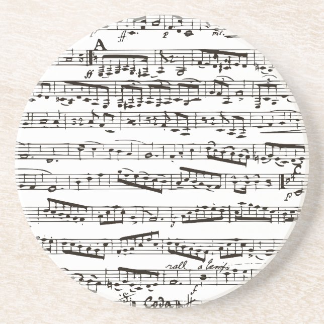 Black and white musical notes sandstone coaster (Front)