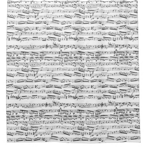 Black and white musical notes shower curtain