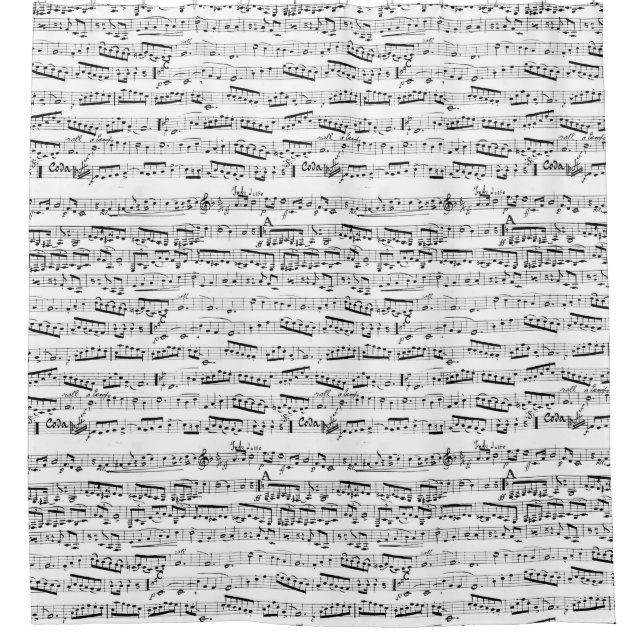 Black and white musical notes shower curtain (Front)