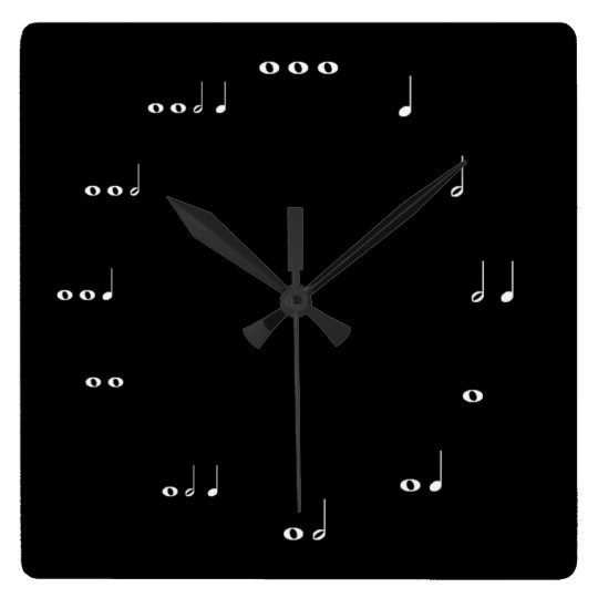 Black and white Musical notes Square Wall Clock