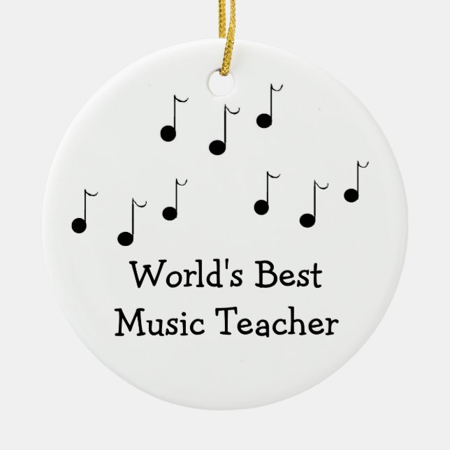 Black and White Musical Notes Teacher Ceramic Ornament (Front)