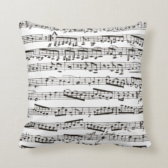 Black and white musical notes throw pillow