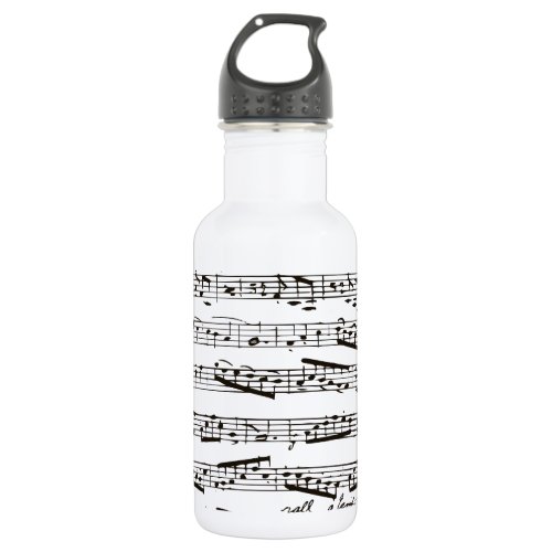 Black and white musical notes water bottle
