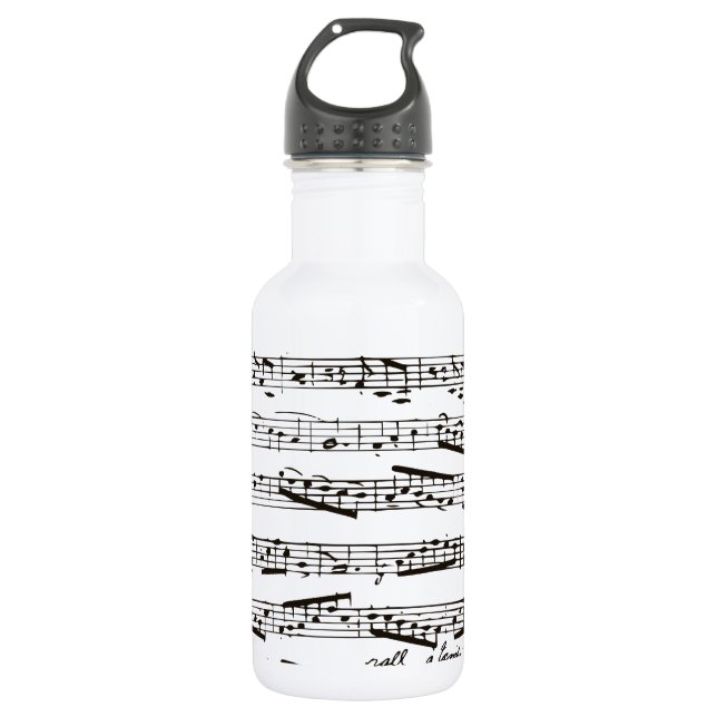 Black and white musical notes water bottle (Front)