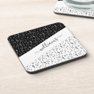 Black and white musical personalized beverage coaster
