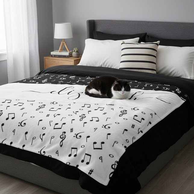 Black and white musical personalized   fleece blanket (Creator Uploaded)