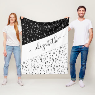 Black and white musical personalized   fleece blanket