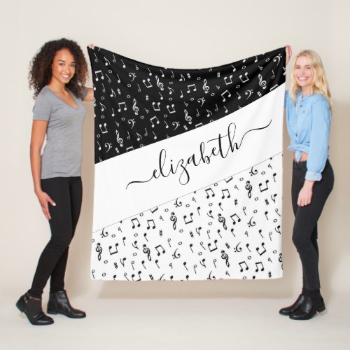 Black and white musical personalized   fleece blanket