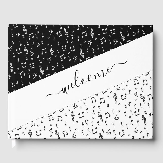 Black and white musical personalized  guest book (Front)