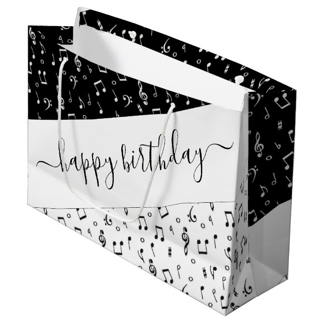 Black and white musical personalized  large gift bag (Front Angled)