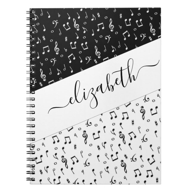 Black and white musical personalized  notebook (Front)