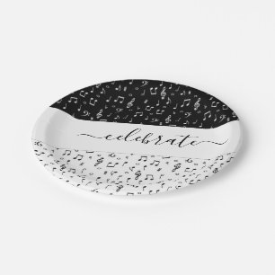 Black and white musical personalized  paper plates
