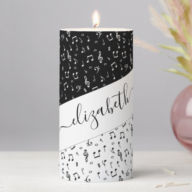 Black and white musical personalized   pillar candle (In Situ)