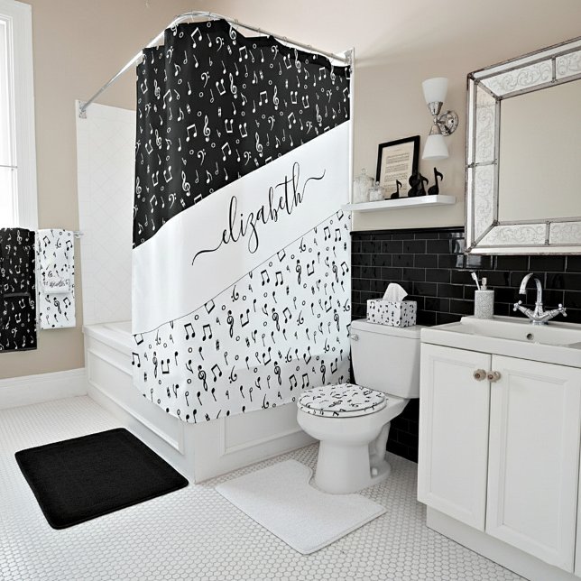 Black and white musical personalized   shower curtain (Creator Uploaded)