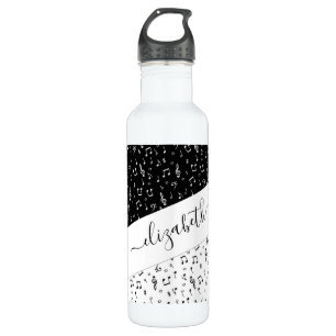 Black and white musical personalized stainless steel water bottle