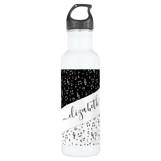 Black and white musical personalized   stainless steel water bottle (Front)