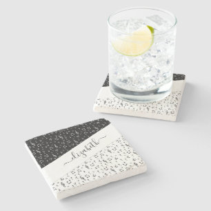 Black and white musical personalized stone coaster