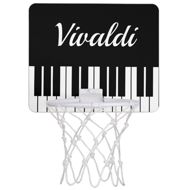 Black and white musical piano keys custom name mini basketball hoop (Front)