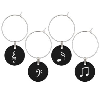 Black And White Musical Theme Of Notes And Clefs Wine Charm by NancyTrippPhotoGifts at Zazzle