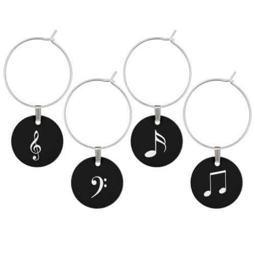 Black and White Musical Theme of Notes and Clefs Wine Charm