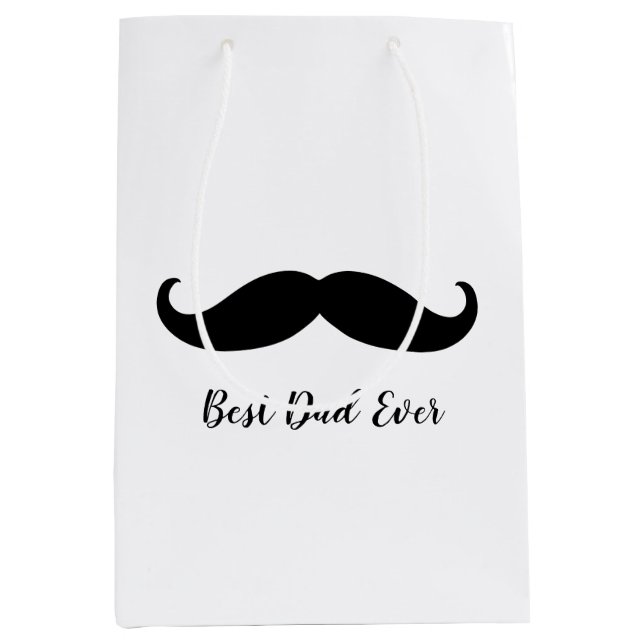 Black and White Mustache Medium Gift Bag (Front)