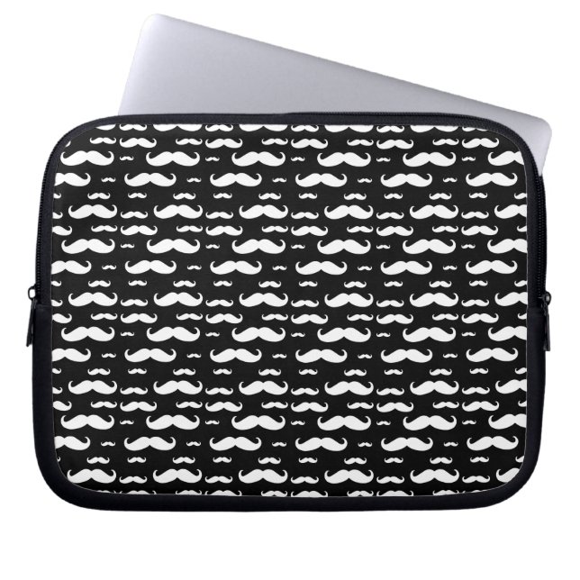 Black and White Mustache Pattern Laptop Sleeve (Front)