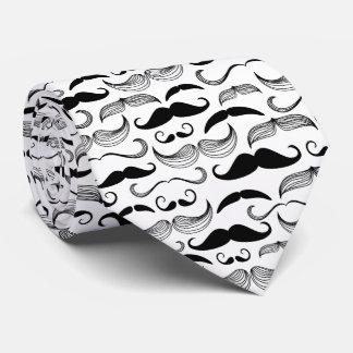Black and White Mustache Pattern Neck Tie