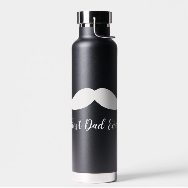 Black and White Mustache  Water Bottle (Left)