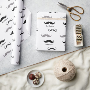 Black and White Mustaches Wrapping Paper