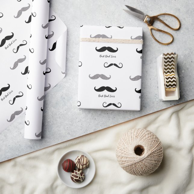 Black and White Mustaches Wrapping Paper (Crafts)