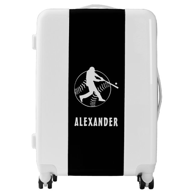 Black And White Name Male Player Baseball Batter Luggage (Front)