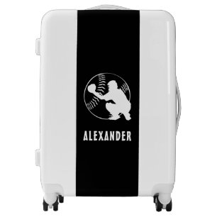 Black And White Name Male Player Baseball Catcher Luggage