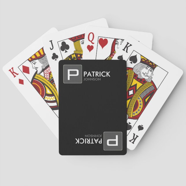 Black and White Name Monogrammed Poker Cards (Back)