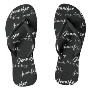 Black and white name  pattern  flip flops