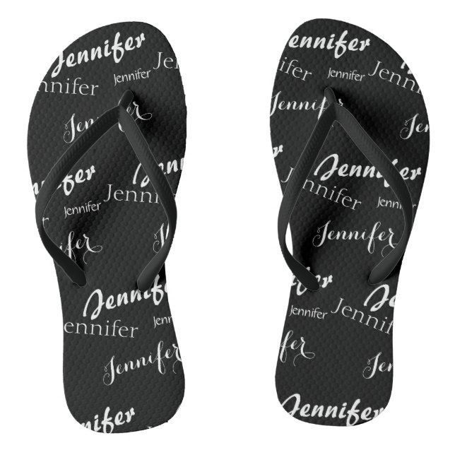 Black and white name  pattern  flip flops (Footbed)