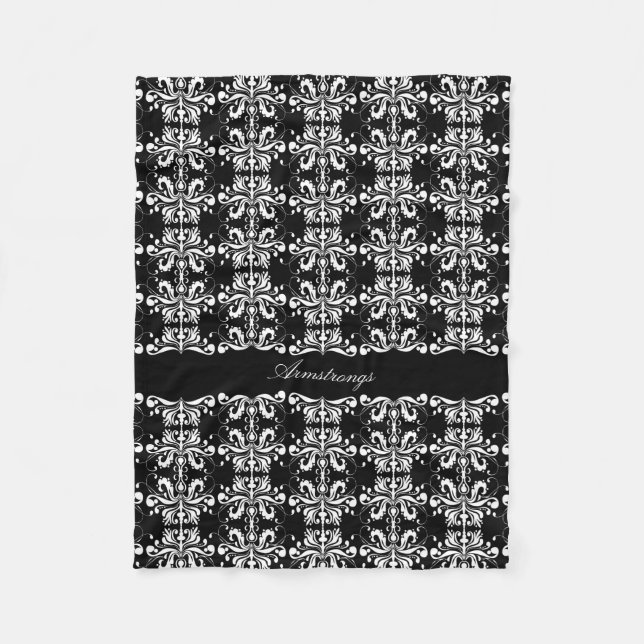 Black and White Named Damask Fleece Blanket (Front)