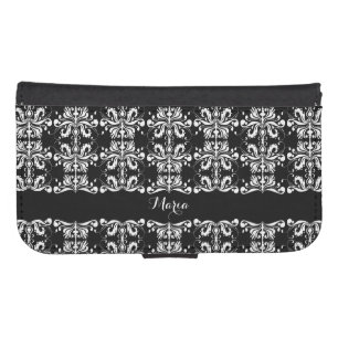 Black and White Named Damask Wallet Phone Case For Samsung Galaxy S4
