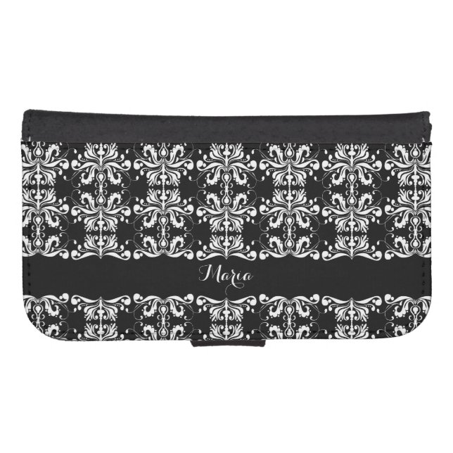 Black and White Named Damask Samsung Galaxy Wallet Case (Front (Horizontal))