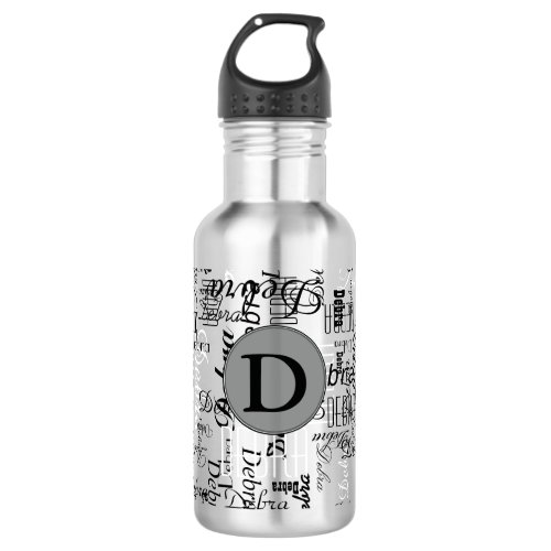 black and white names monogram personalized water bottle