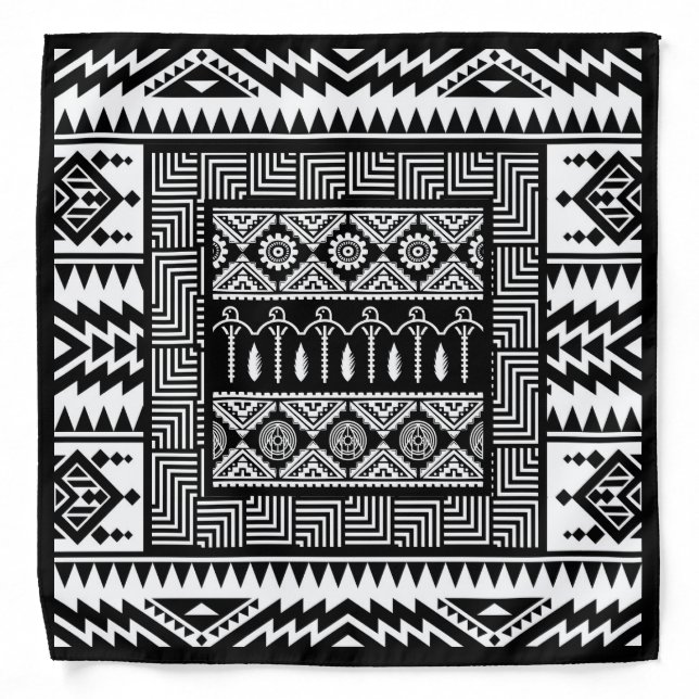 Black and White Native Patterns Bandana (Front)
