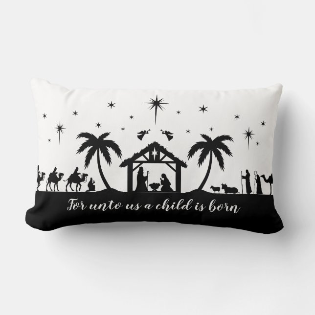 Black and white Nativity scene Throw Pillow (Front)
