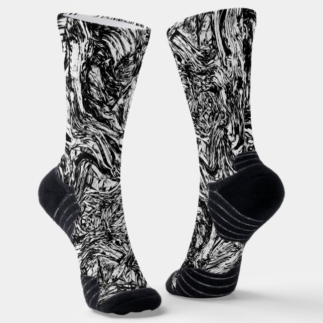 Black and White Nature Abstract Pattern Socks (Angled)