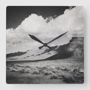 Black and White Nature Photography with Mountains Square Wall Clock