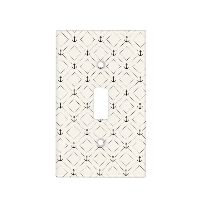 Black and White Nautical Anchor Design Light Switch Cover (Front)