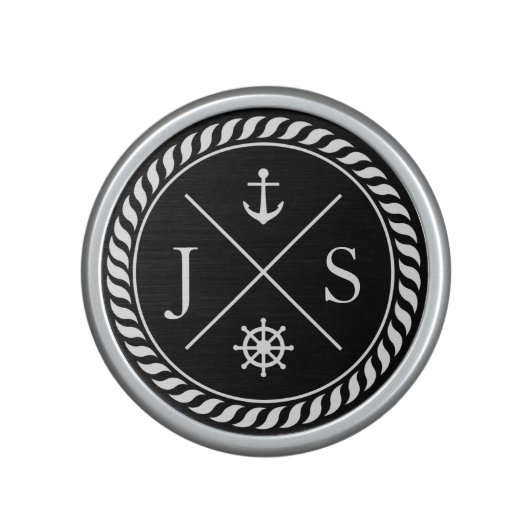 Black and White Nautical Anchor Monogram Bluetooth Speaker (Front)