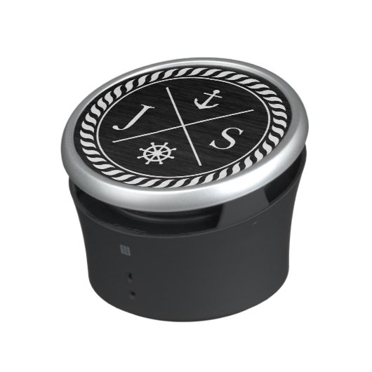 Black and White Nautical Anchor Monogram Bluetooth Speaker (Side)